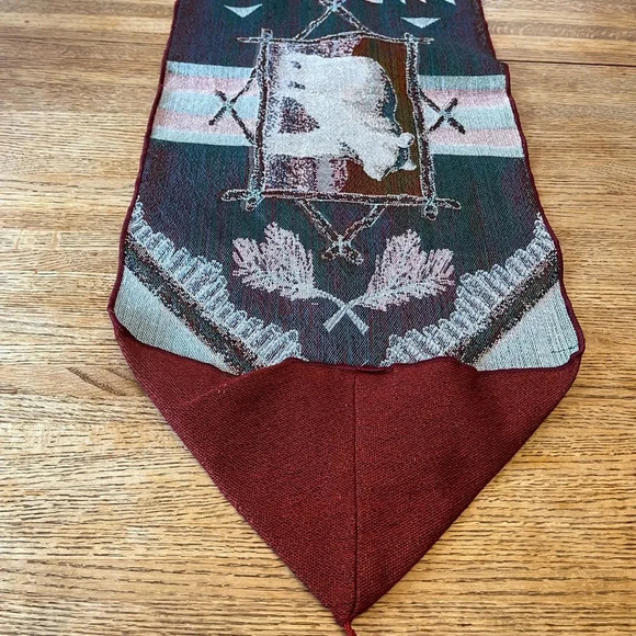 Rustic Retreat  Wildlife Tapestry Table Runner Deer Bear Salmon Geometric USA - Picture 12 of 12